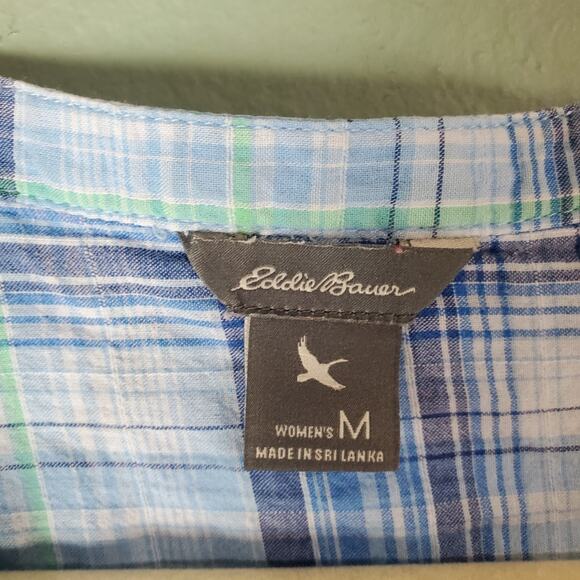 Eddie Bauer Womens Blue Plaid Sleeveless Lightweight Top Size Medium Outdoor - Picture 4 of 8